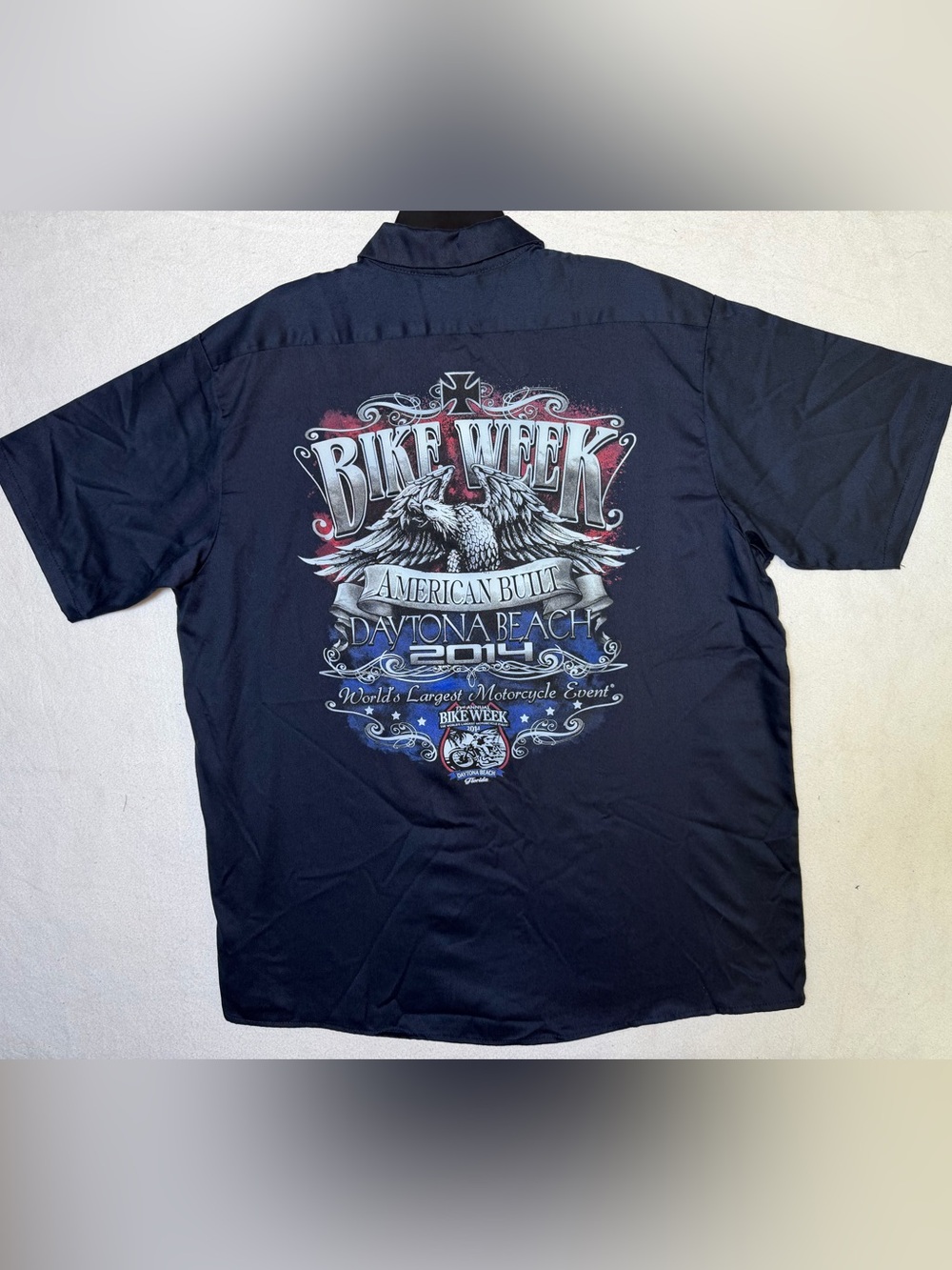 Official Daytona Bike Week 2014 Shirt 2XL Black Button Up American Built Eagle